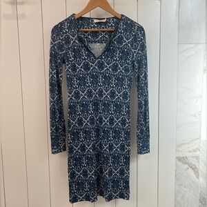 Tory Burch Bue and White Long Sleeve Dress